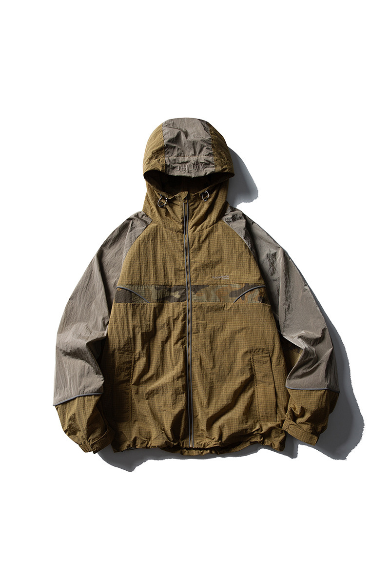 Unisex Retro Colorblock Loose Waterproof Windbreaker Jacket