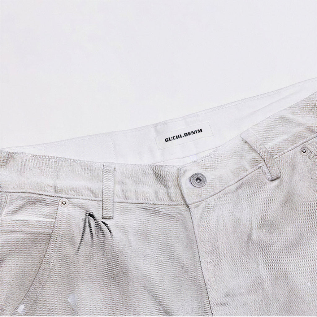 Men's Spring Gradient Splatter Cargo Wide-Leg Denim Shorts