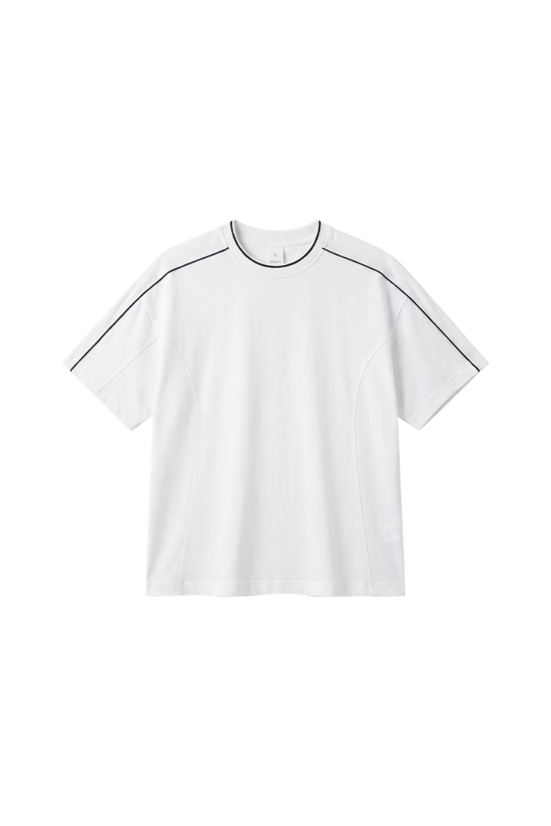 Men's Colorblock Topstitch Ribbed Cotton Drop Shoulder Tee