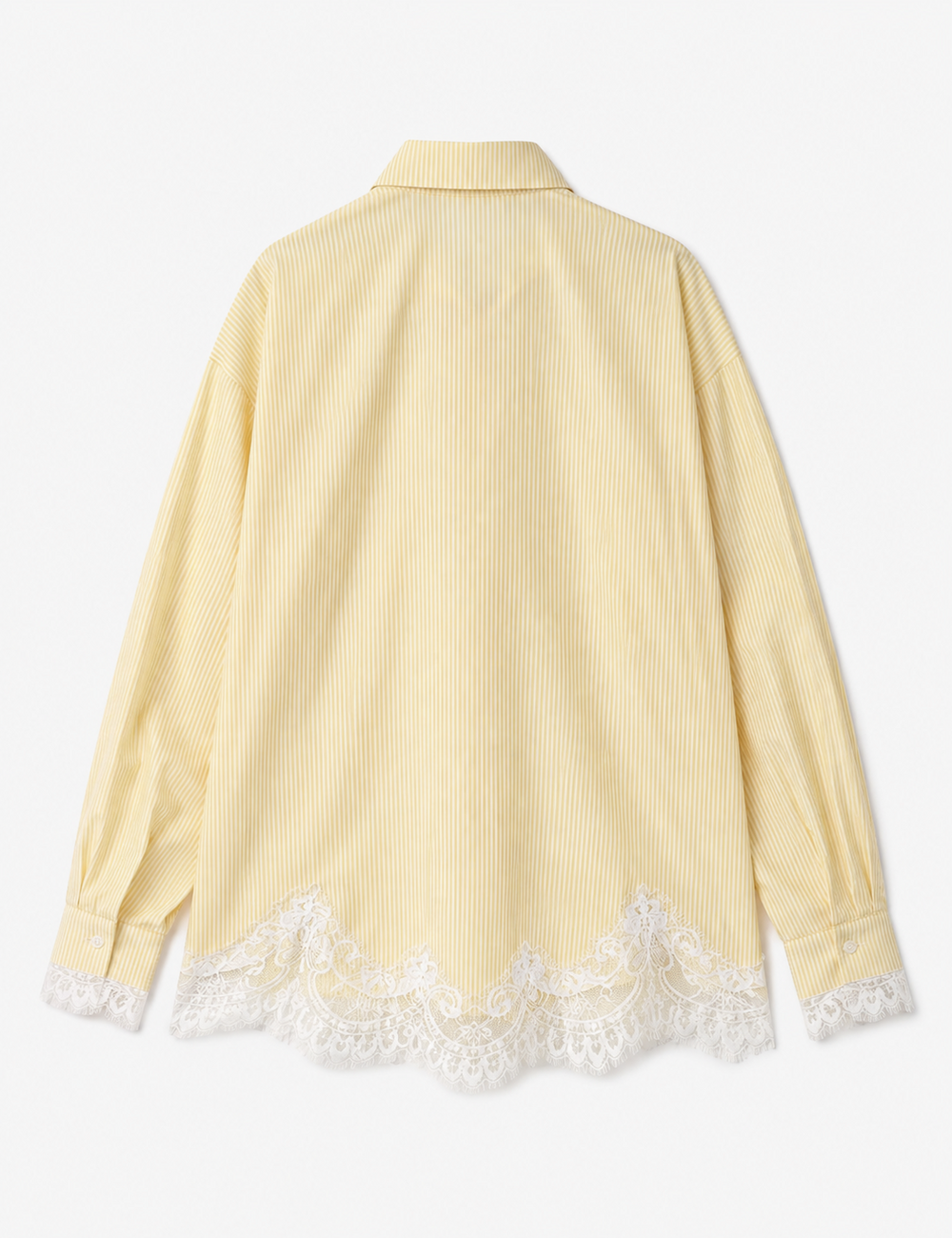 Ladies Striped Lace Hem Long Sleeves Button-Down Shirt