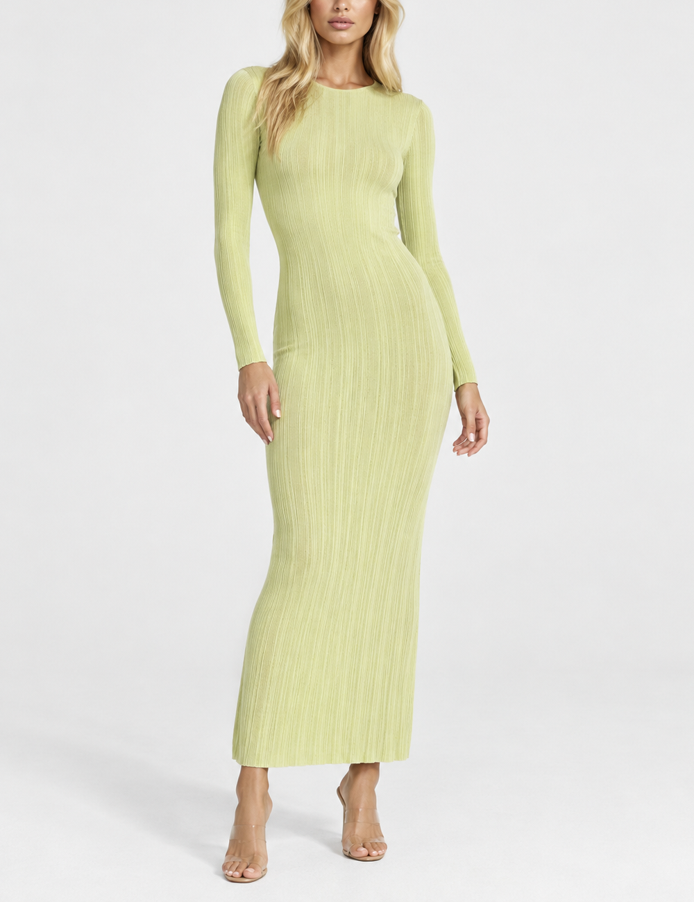 Ladies Boat Neck Ribbed Knit Bodycon Maxi Dress