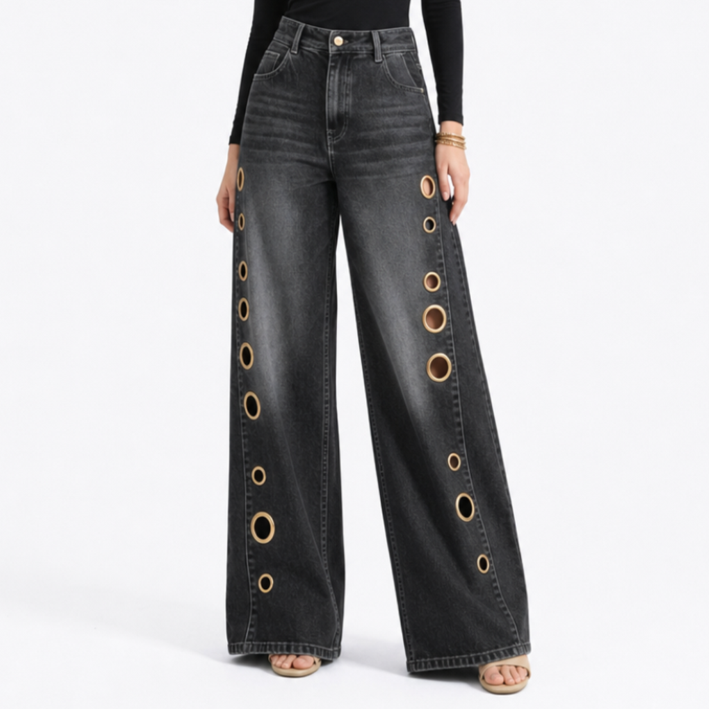 Women's High Waist Retro Non-Stretch Baggy Wide Leg Jeans