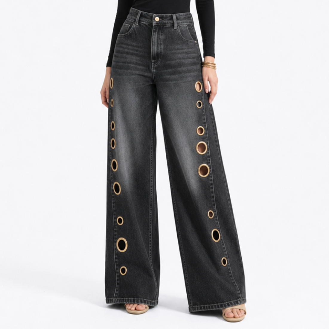 Women's High Waist Retro Non-Stretch Baggy Wide Leg Jeans