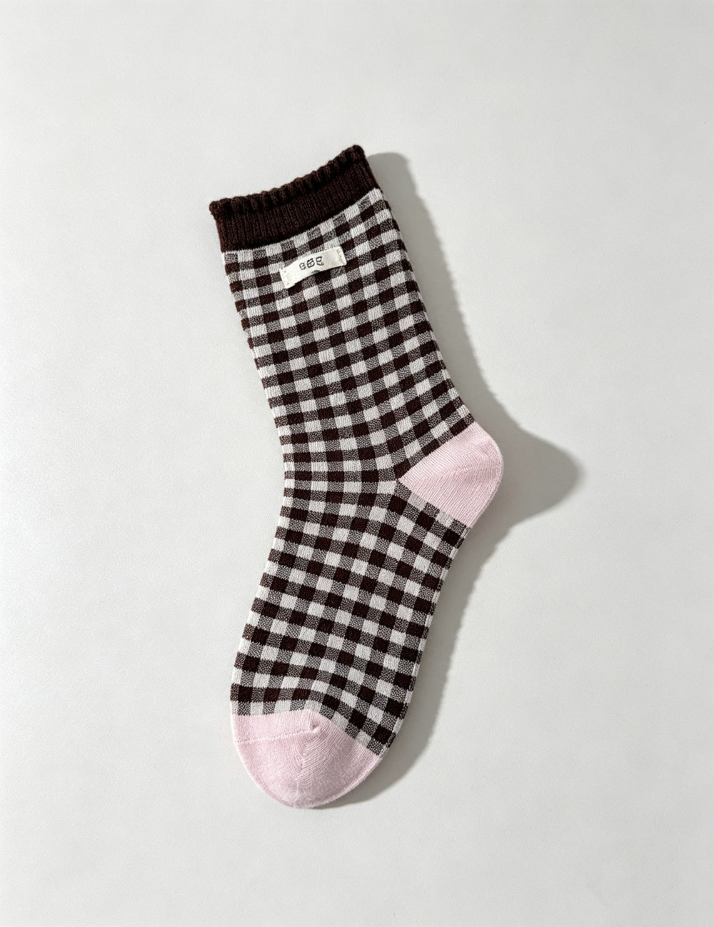 Ladies Cute Plaid Patch Mid Calf Socks