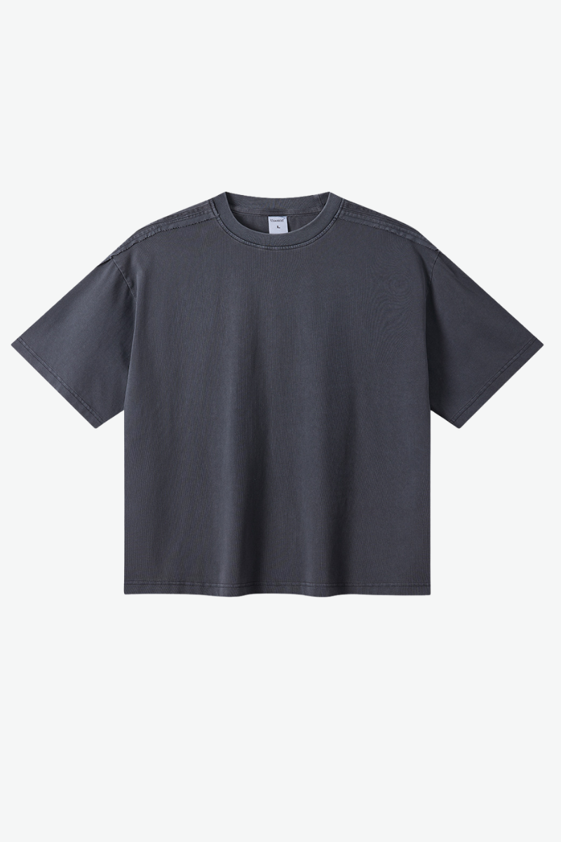 Men's 275g Cotton Washed Raw Edge Patchwork Sports Tee