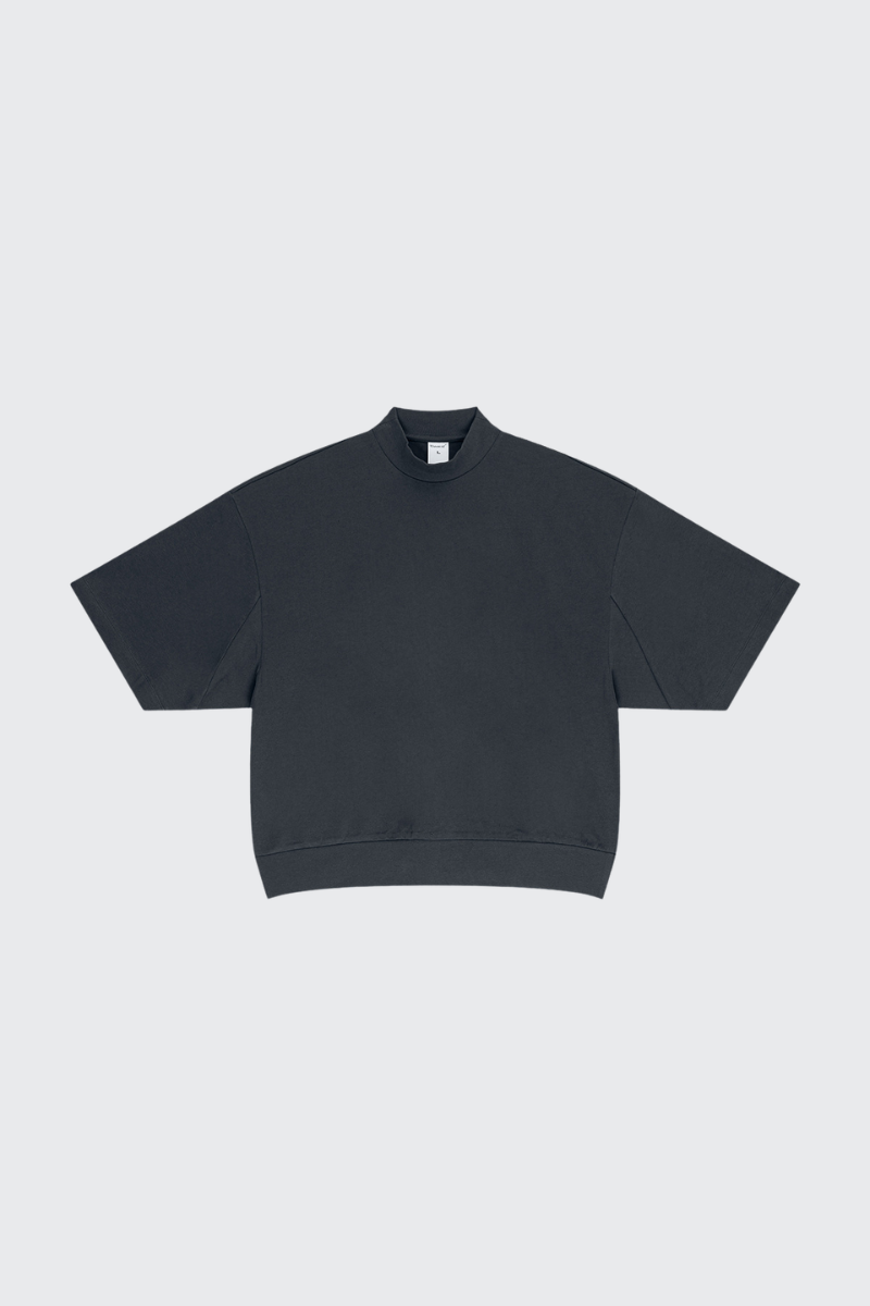 Men's Summer Mock Neck 305g Cotton Boxy Dolman Ribbed Tee