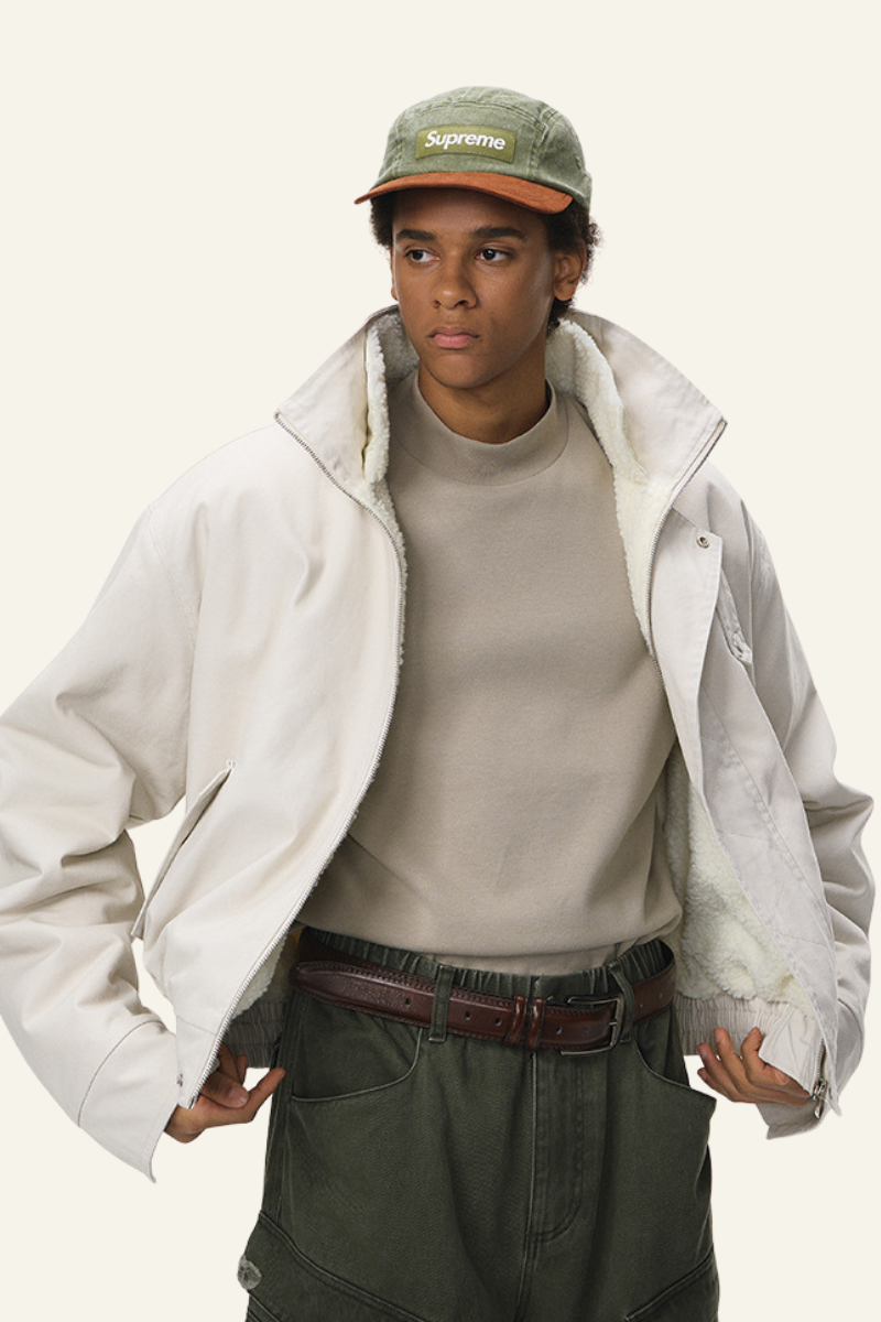 Men's Streetwear Detachable Collar Fleece Stand Jacket