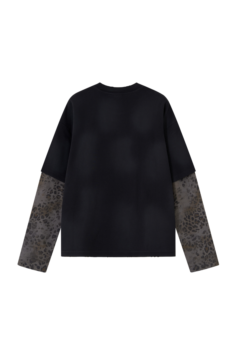 Men Fall Clothing Leopard Patchwork Heavy Cotton Street Top