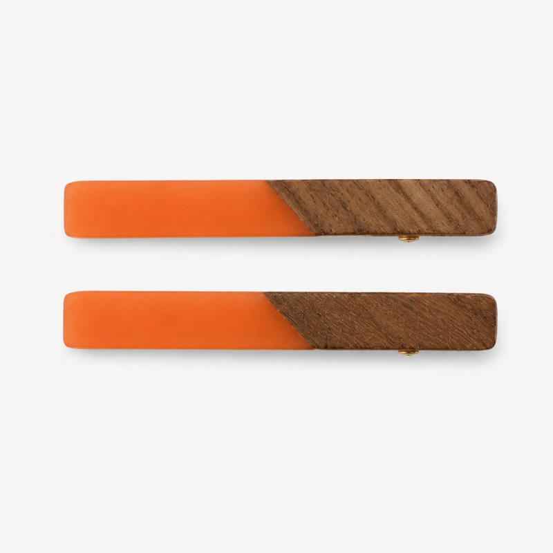 Ladies Minimalist Fake Wood Splicing Duckbill Hair Clip Set