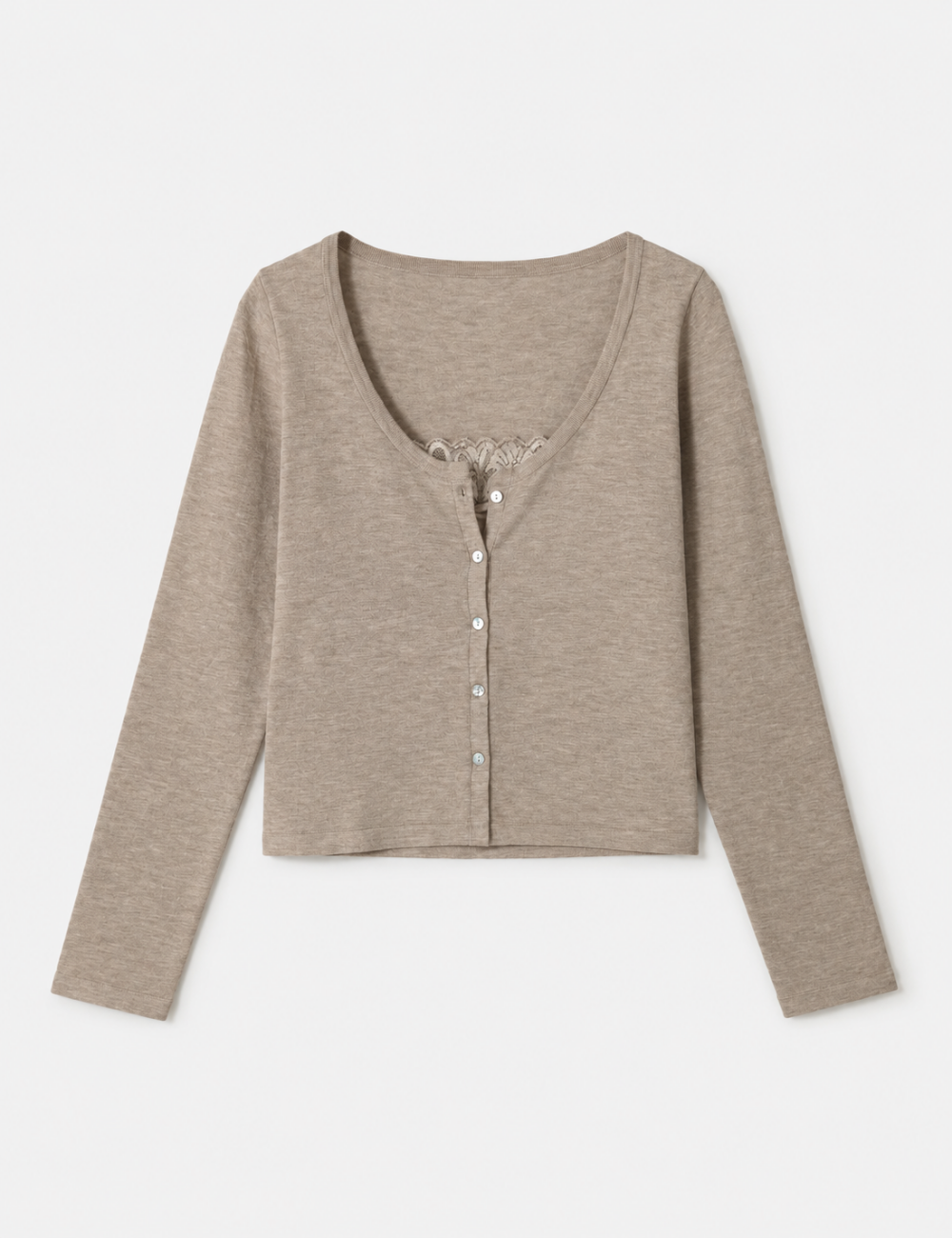 Ladies Lace Trim Button Down Long Sleeves Top