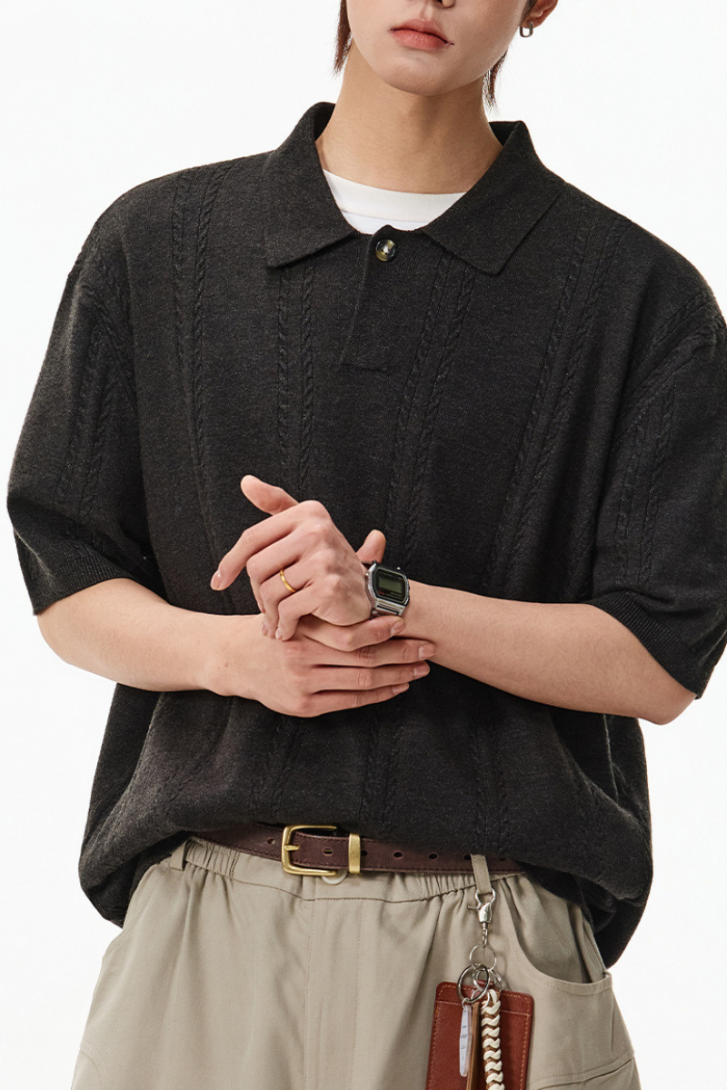 Men's Summer Cable Knit Breathable Old Money Loose Polo