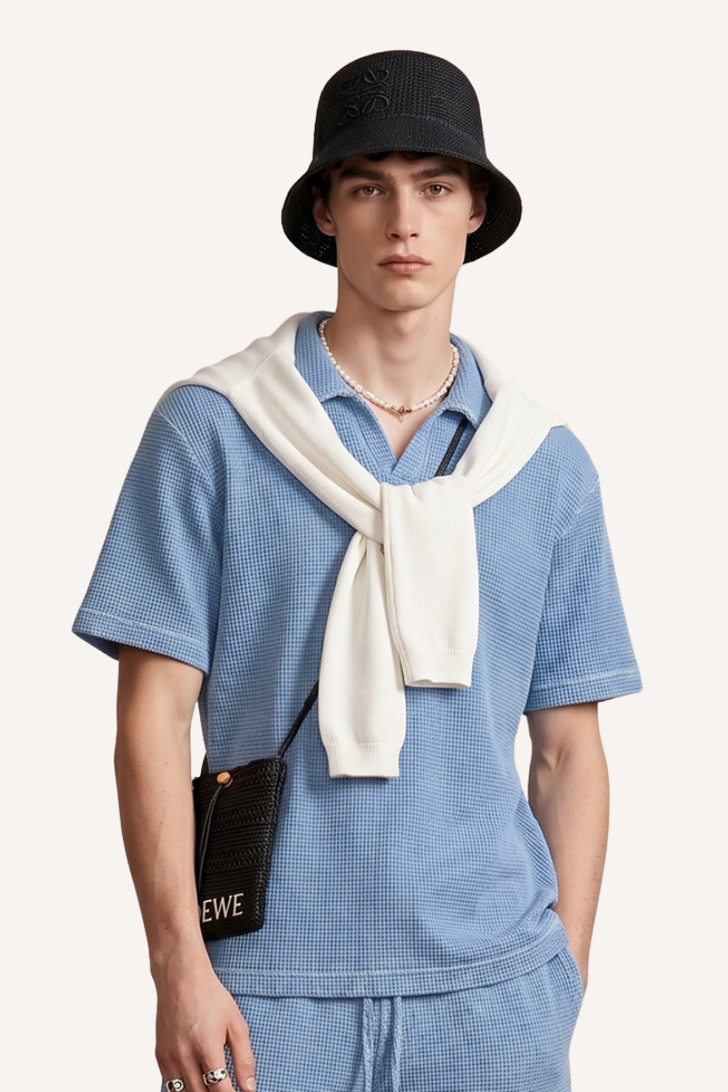 Men's Summer Vintage Washed Waffle Breathable Loose Polo
