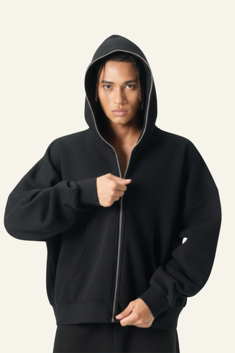 Men's Streetwear Cropped Full Zipper Hooded Jacket