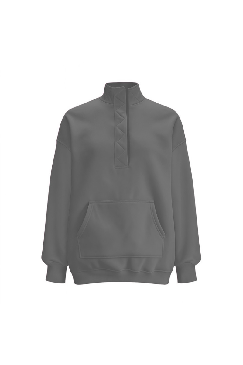Women Fall Clothing Half Zip Snap Button Sweatshirt