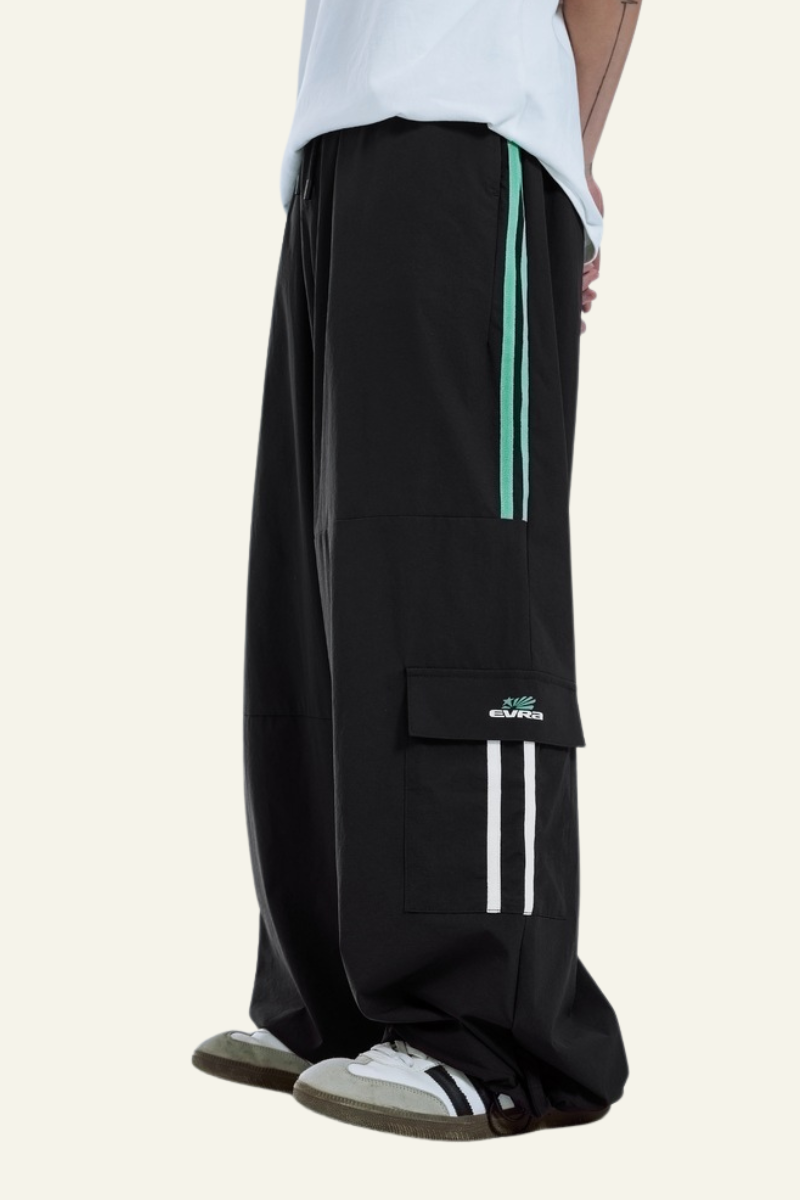 Men's Streetwear Side Color-Blocked Striped Wide-Leg Pants