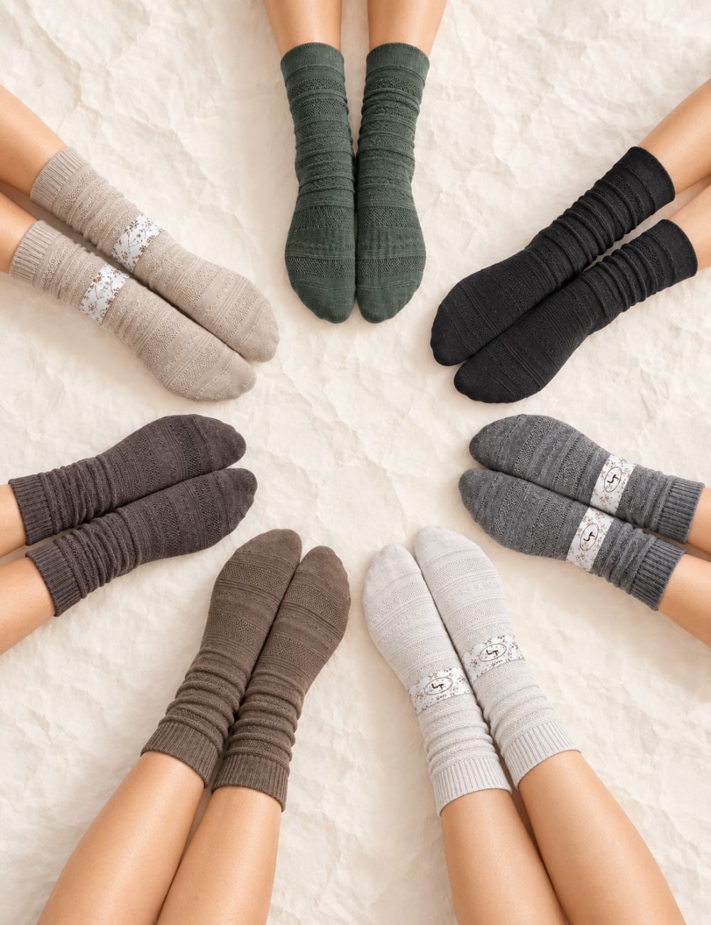 Ladies Retro Solid Color Ribbed Knit Stacked Socks