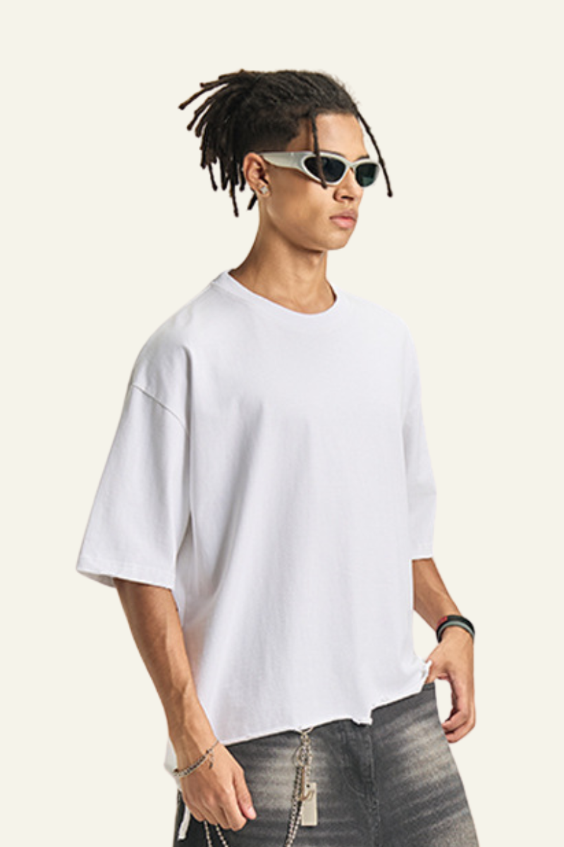 Men's Cotton Frayed Streetwear Washed T-Shirt