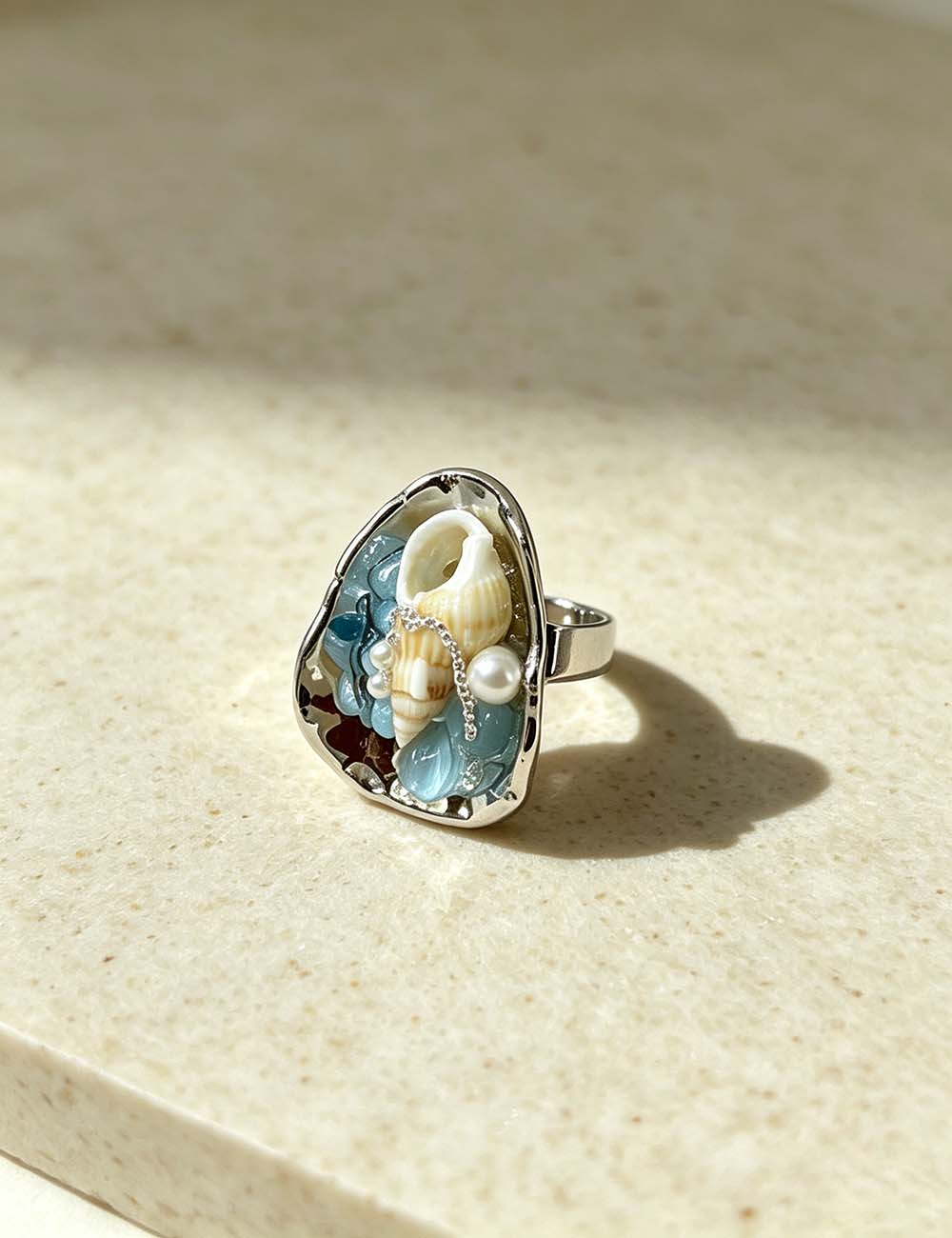 Ladies Coastal Seashell Starfish Beaded Statement Rings