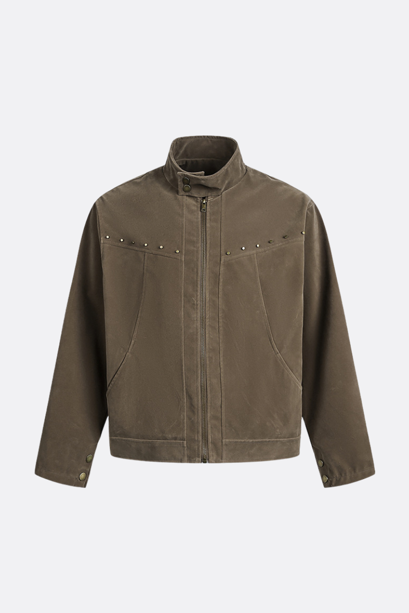 Unisex Spring New Barn Rivet Crop Harrington Jacket