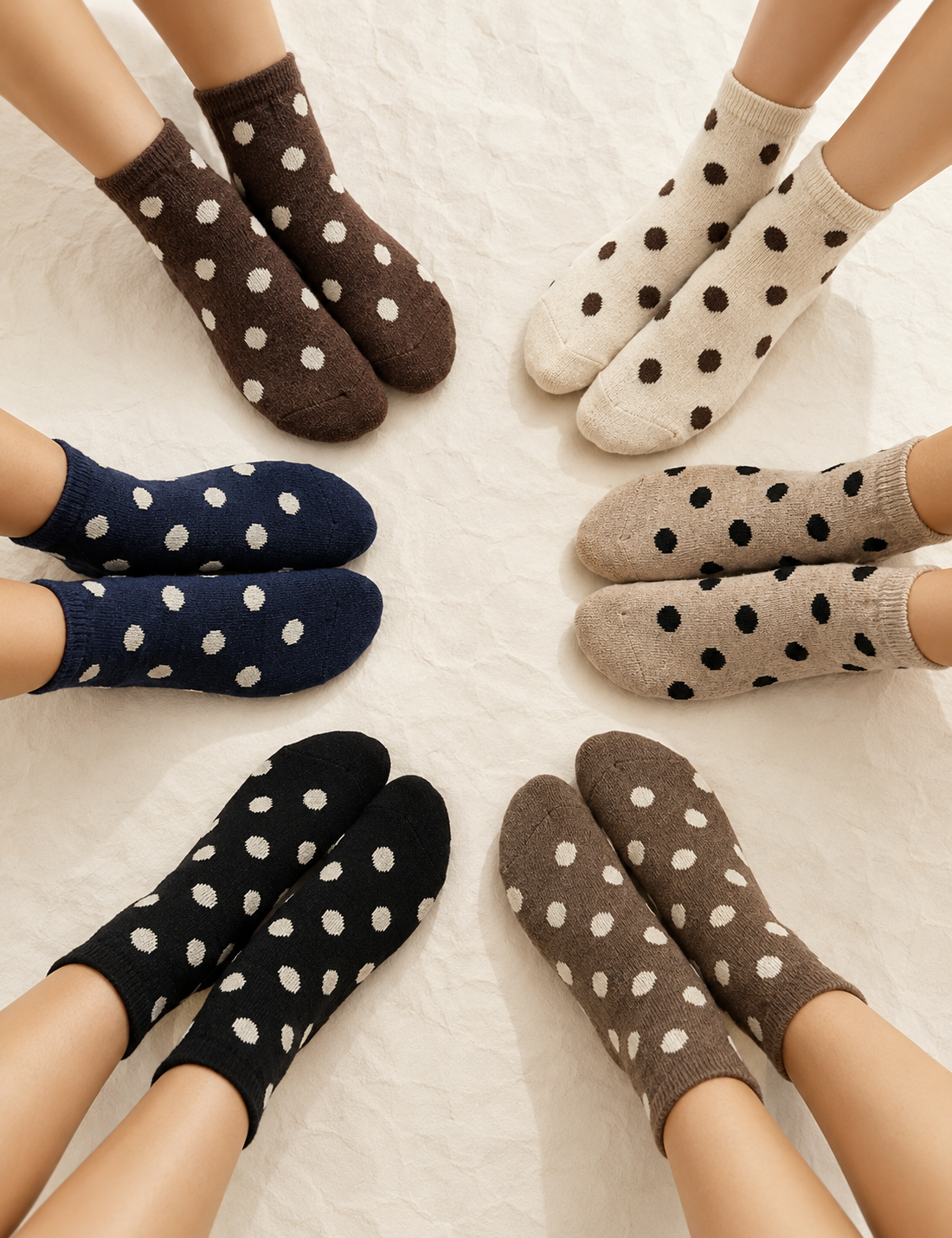 Ladies Cute Vintage Polka Dot Ribbed Slouch Crew Socks