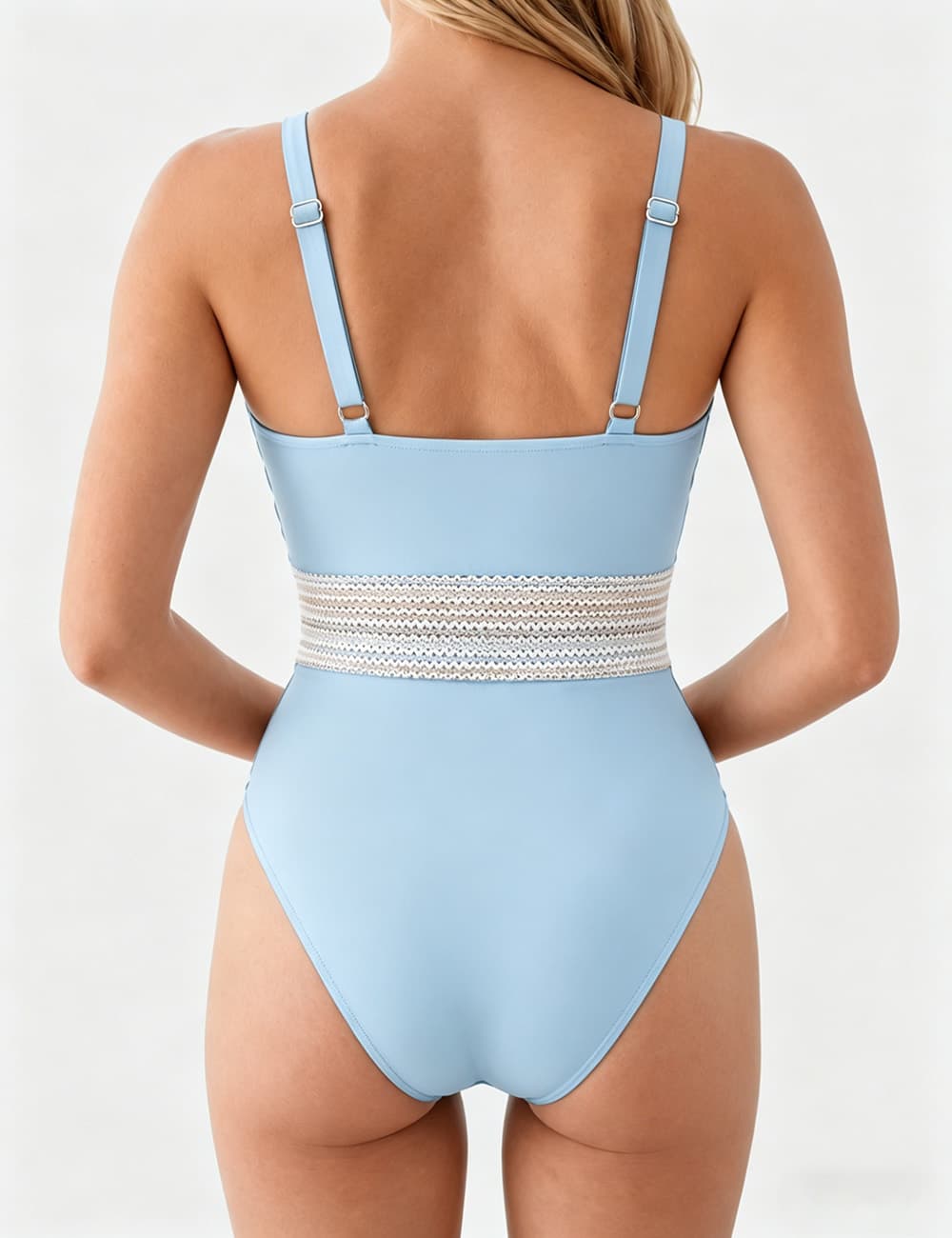 Ladies Deep V-Neck Adjustable Side Drawstring One Piece Swimsuit