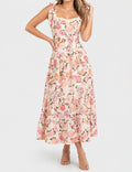 Ladies Floral Print Strap Shoulder Midi Dress