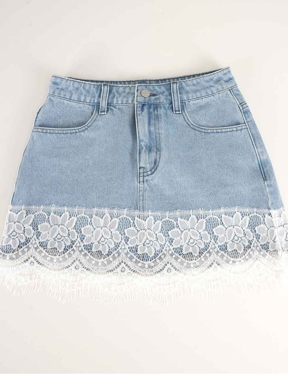 Ladies Lace Scalloped Hem Denim Skorts