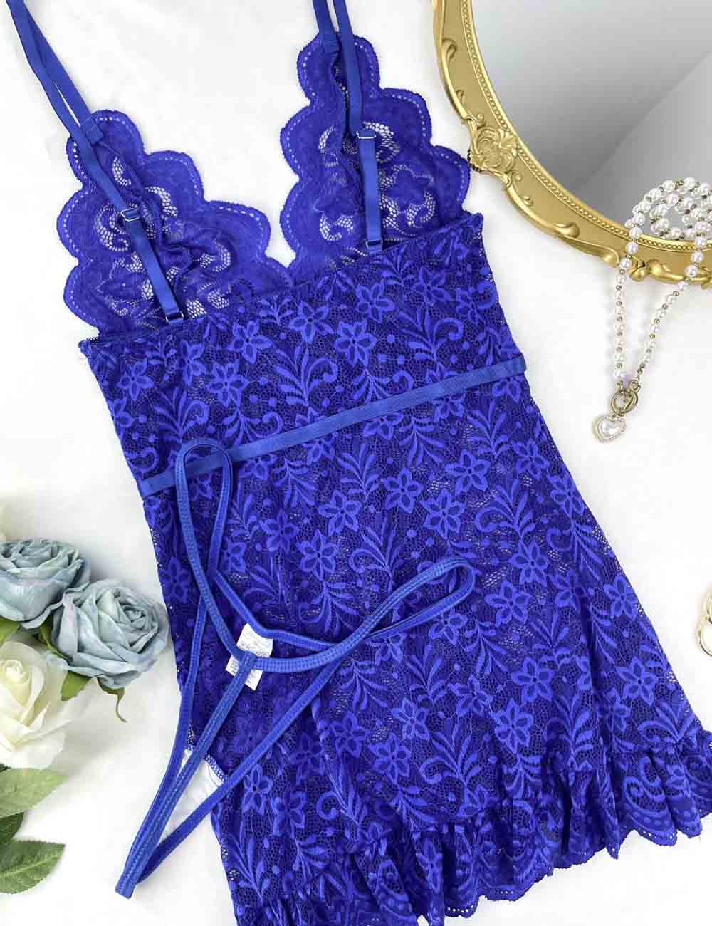 Ladies Floral Embroidery Hollow Out Chemise Set 8HF4344