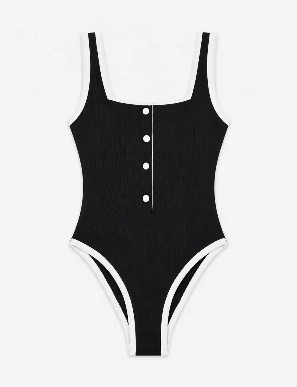 Ladies Contrast Trim Front Button Accent One Piece Swimsuit