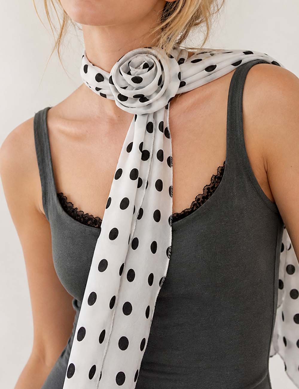 Ladies Chic Polka Dot Detachable Rose Chiffon Scarf