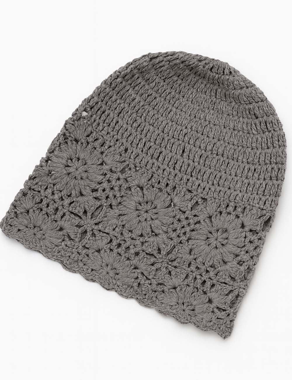 Ladies Boho Crochet Knit Floral Hollow Out Skull Cap Hat