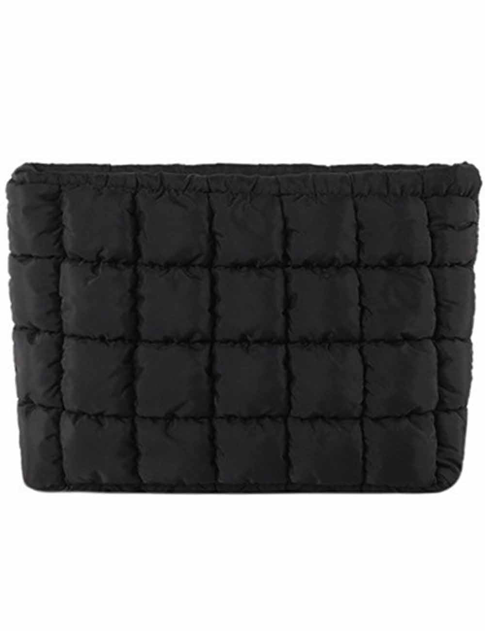 Ladies Solid Color Quilted Zip Closure Puffer Makeup Bag