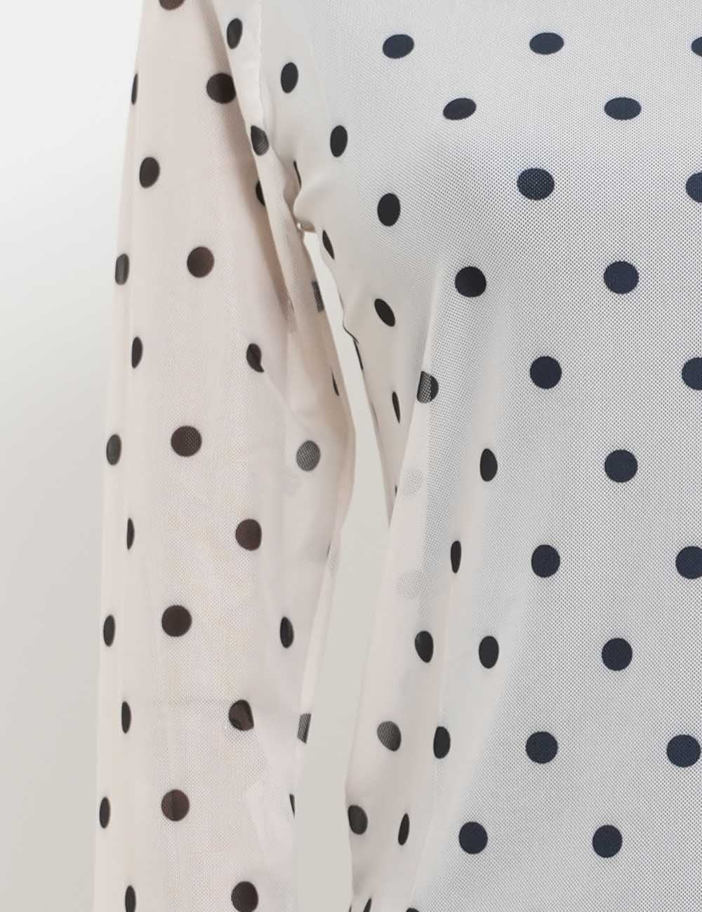 Ladies Round Neck See Sheer Polka Dot Layring Top