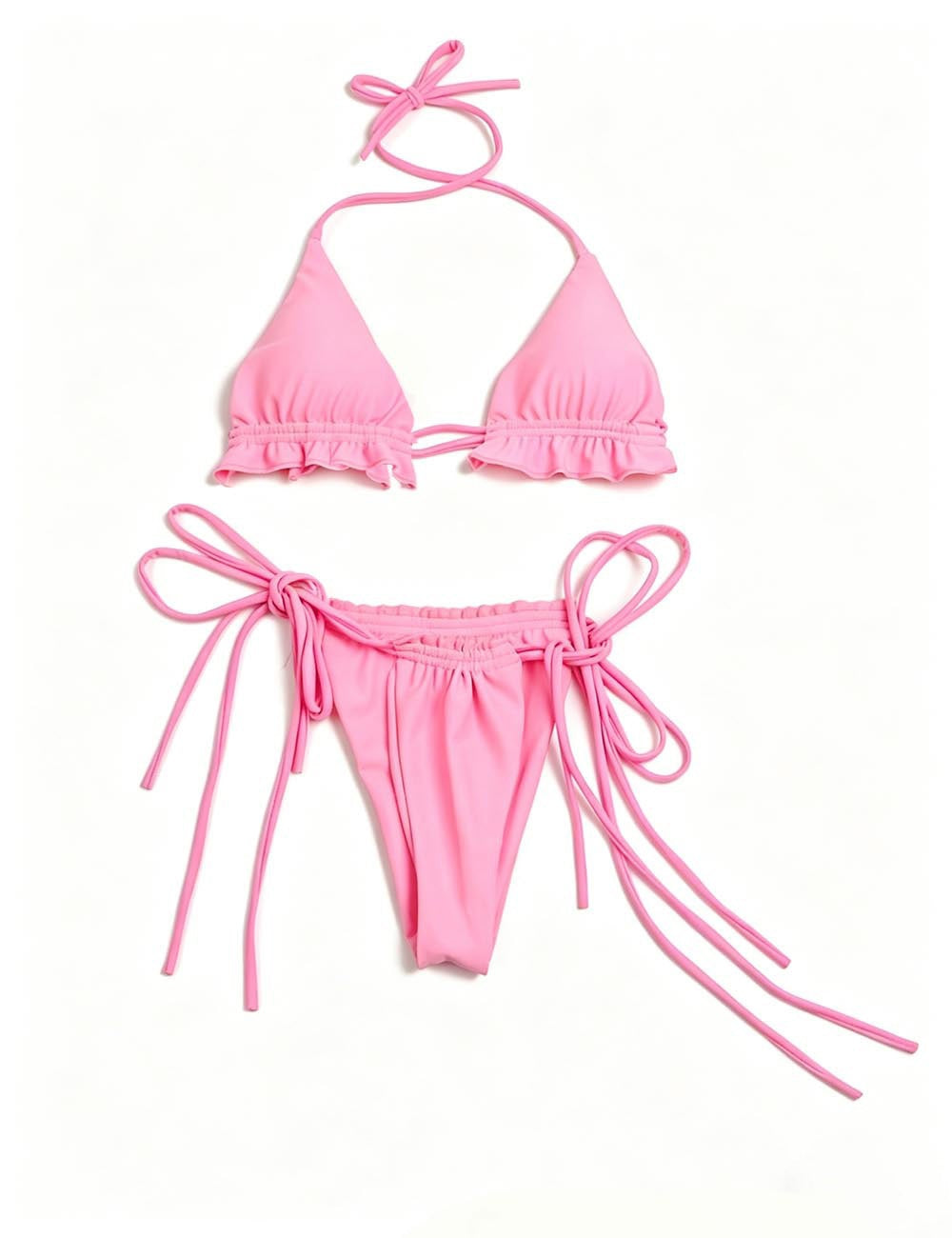Ladies Ruffle Trim Tie Side Triangle Bikini Set
