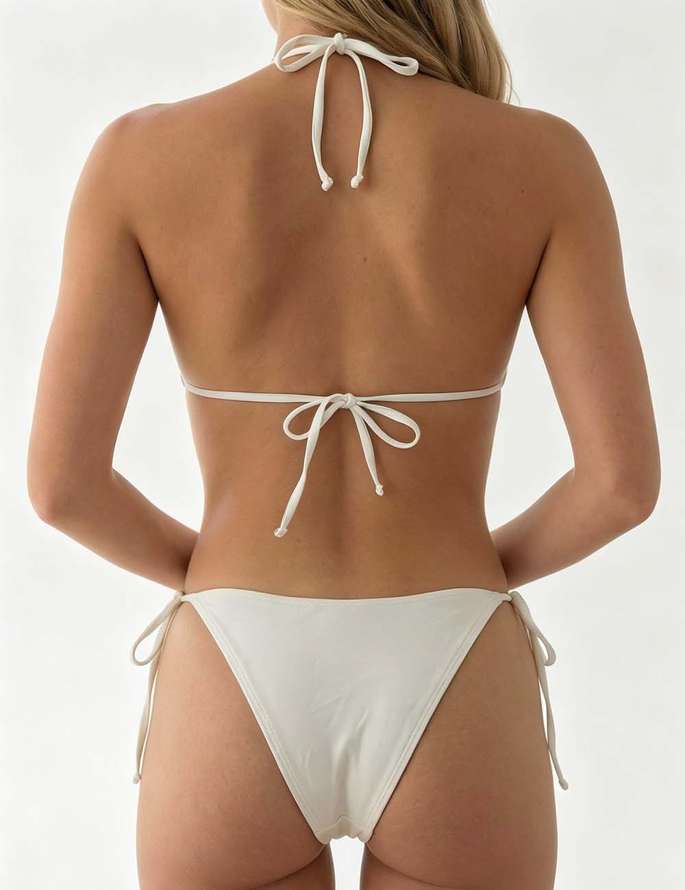 Ladies Lace Trim Bowknot Triangle 2 Piece Bikini Set