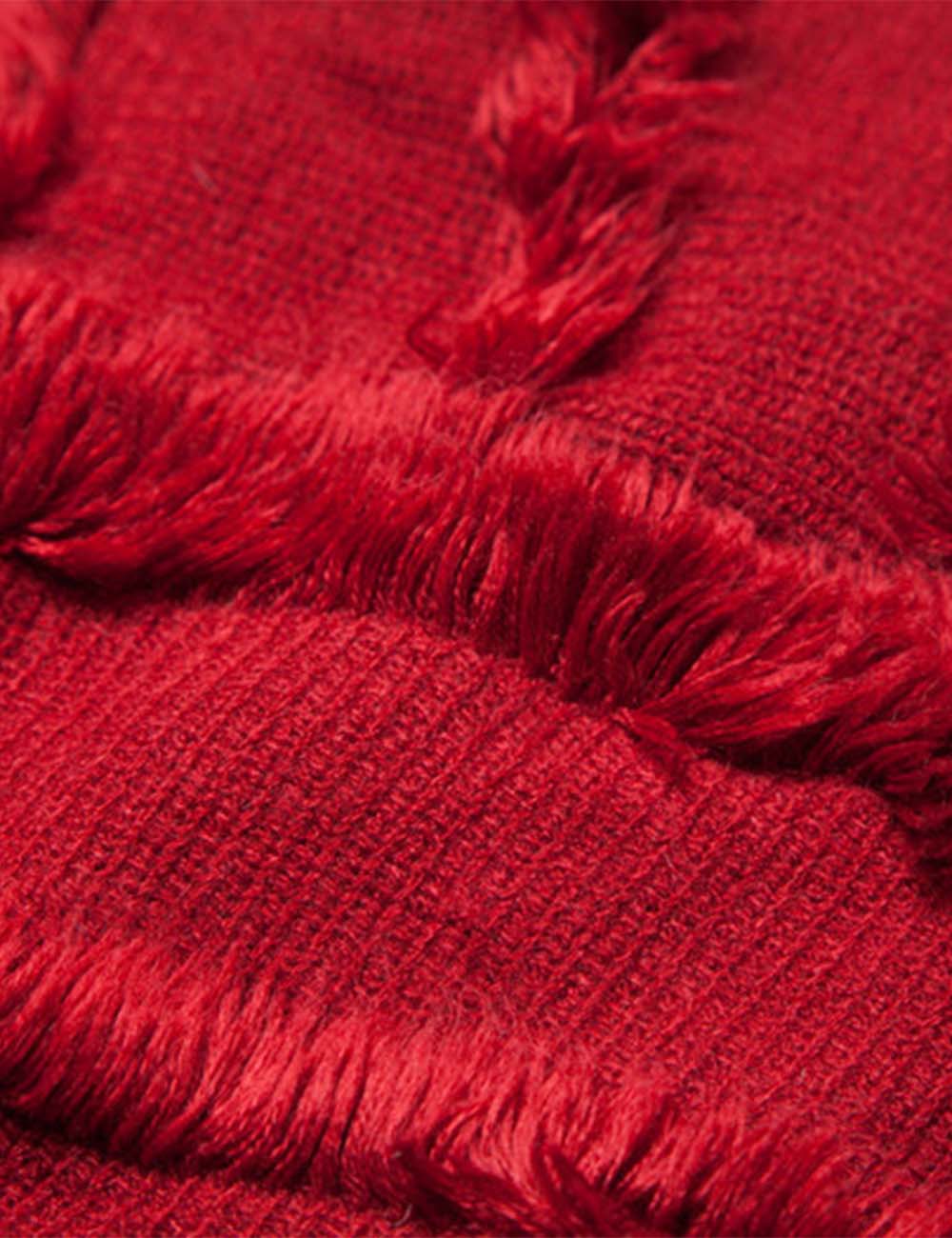 Ladies Tassel Trim Scarf V-Neck Solid Color Knit Shawl