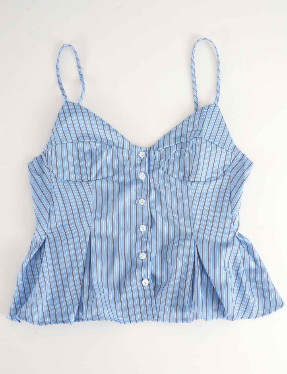 Ladies Chic Striped Spaghetti Strap Button Front Peplum Cami Top