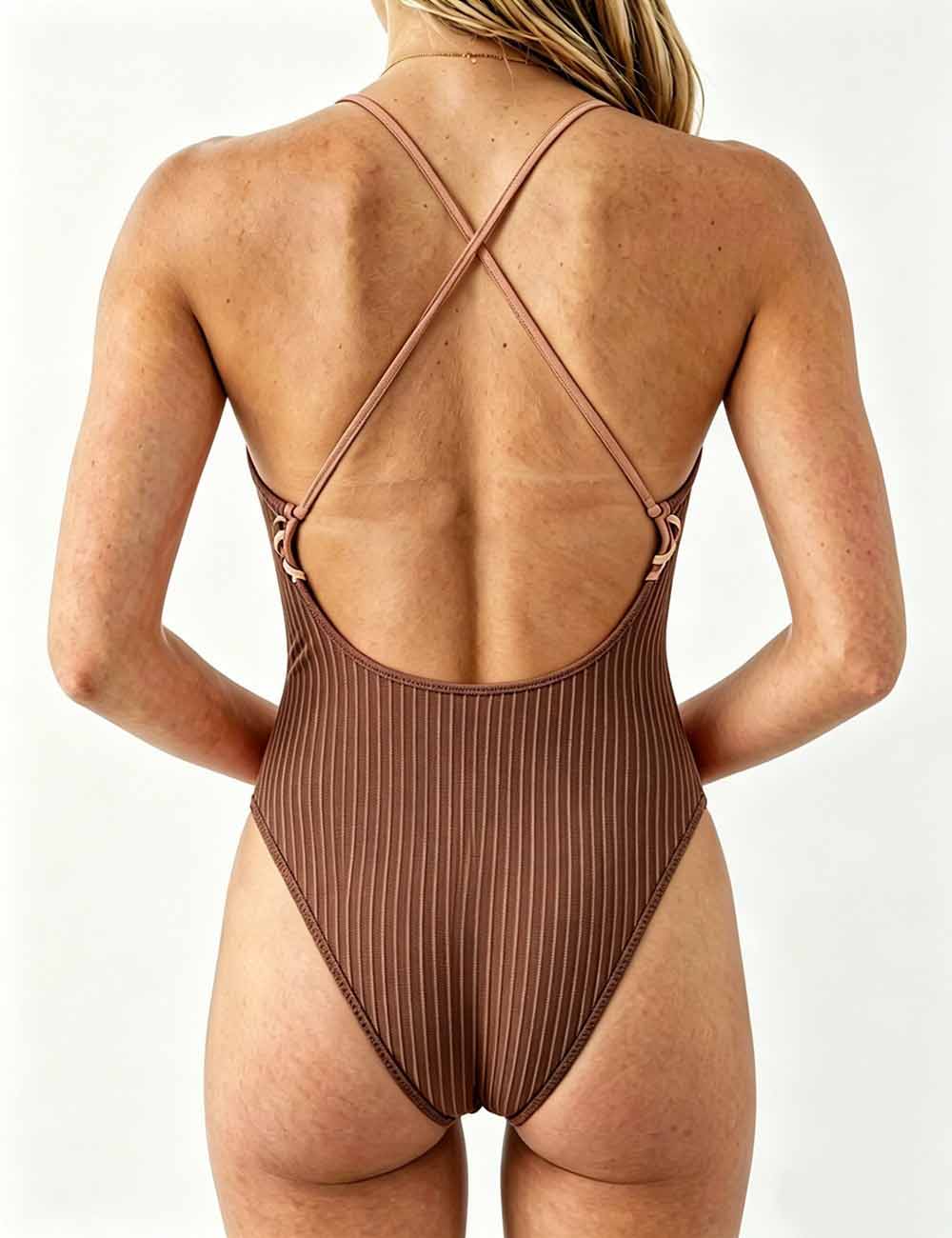 Ladies Lace-Up Accents Along High Leg Cut One Piece Swimsuit
