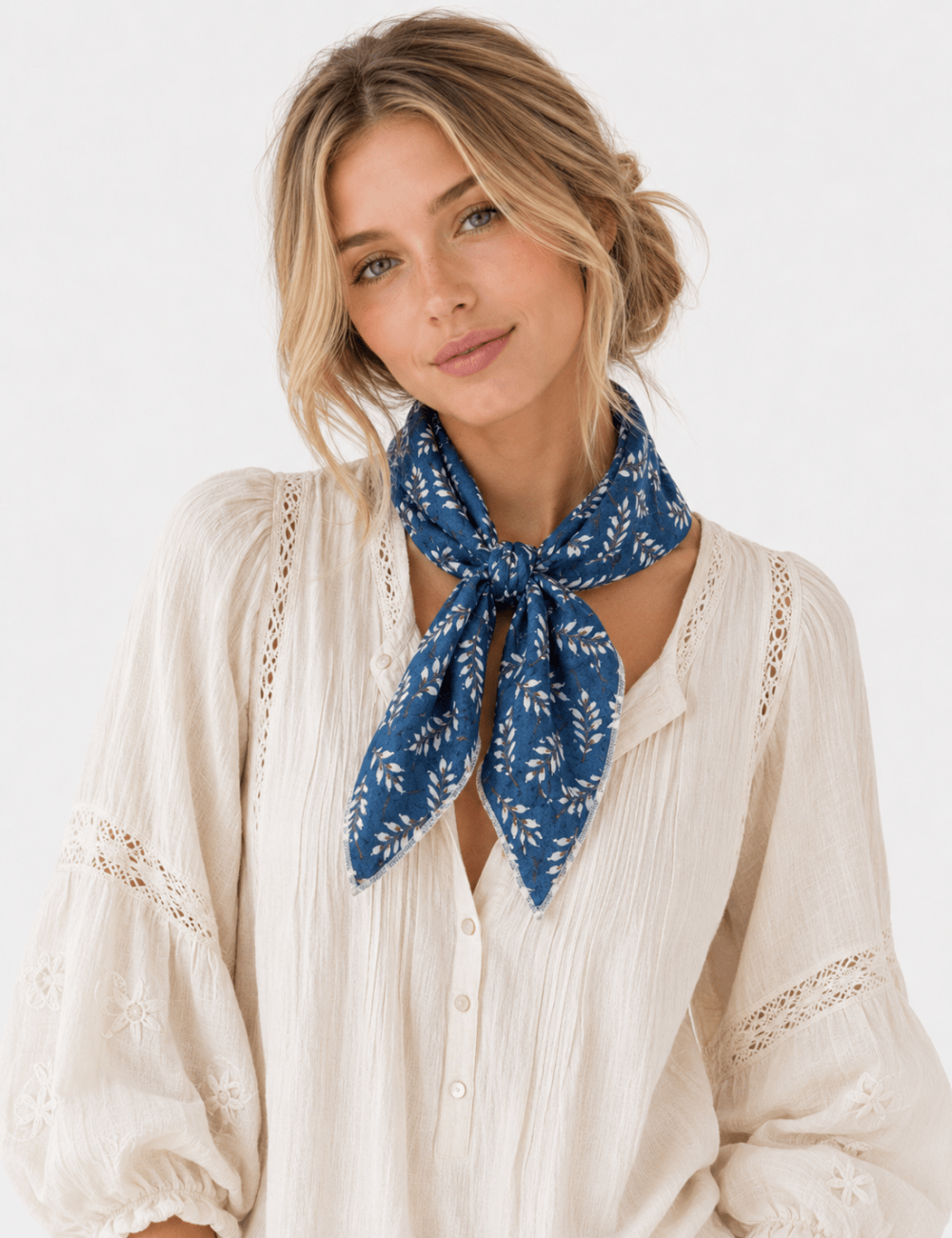 Ladies Bandana Bellflower Print Square Neck Scarf
