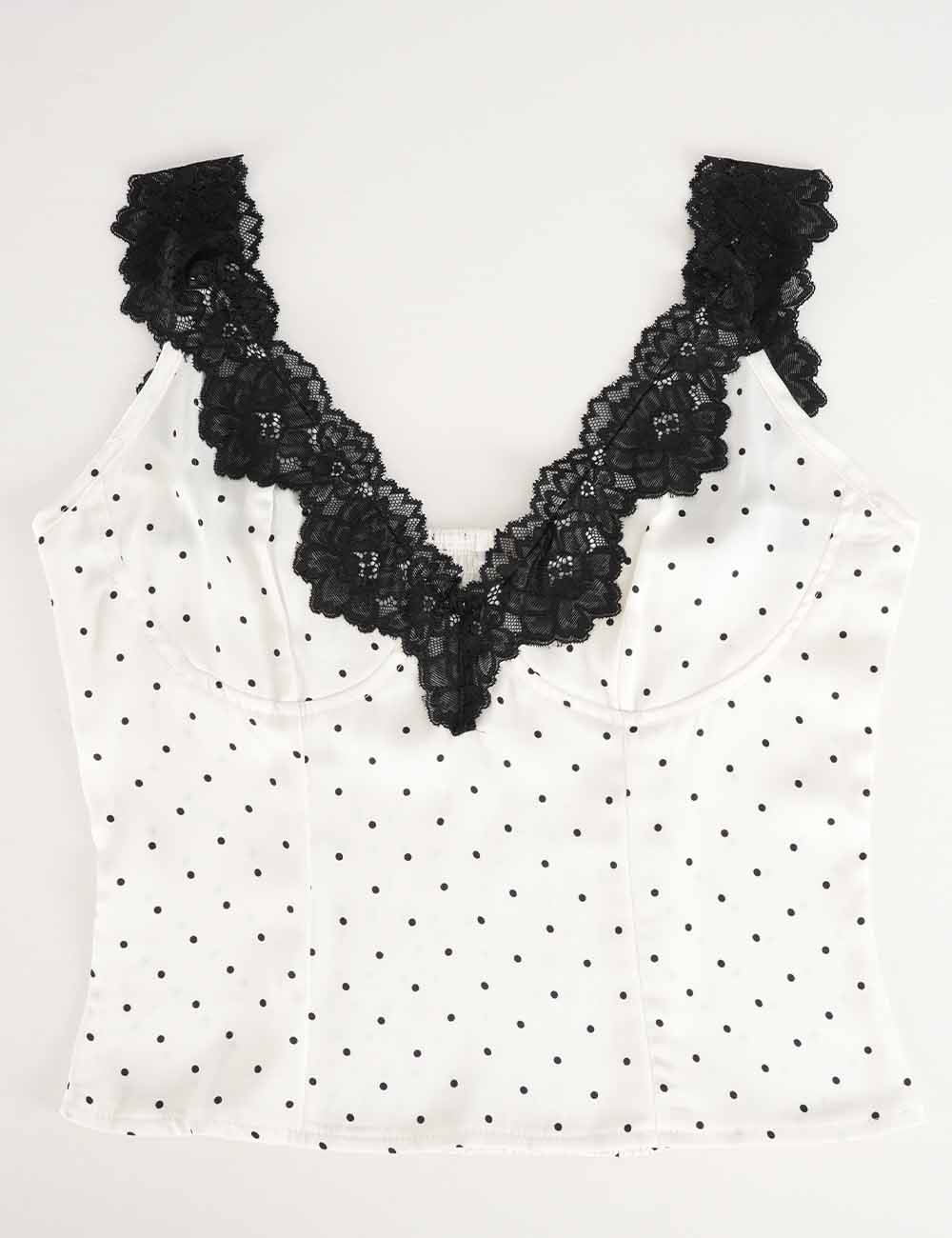 Ladies Chic Polka Dot Lace Strap V-Neck Sleeveless Tank Top