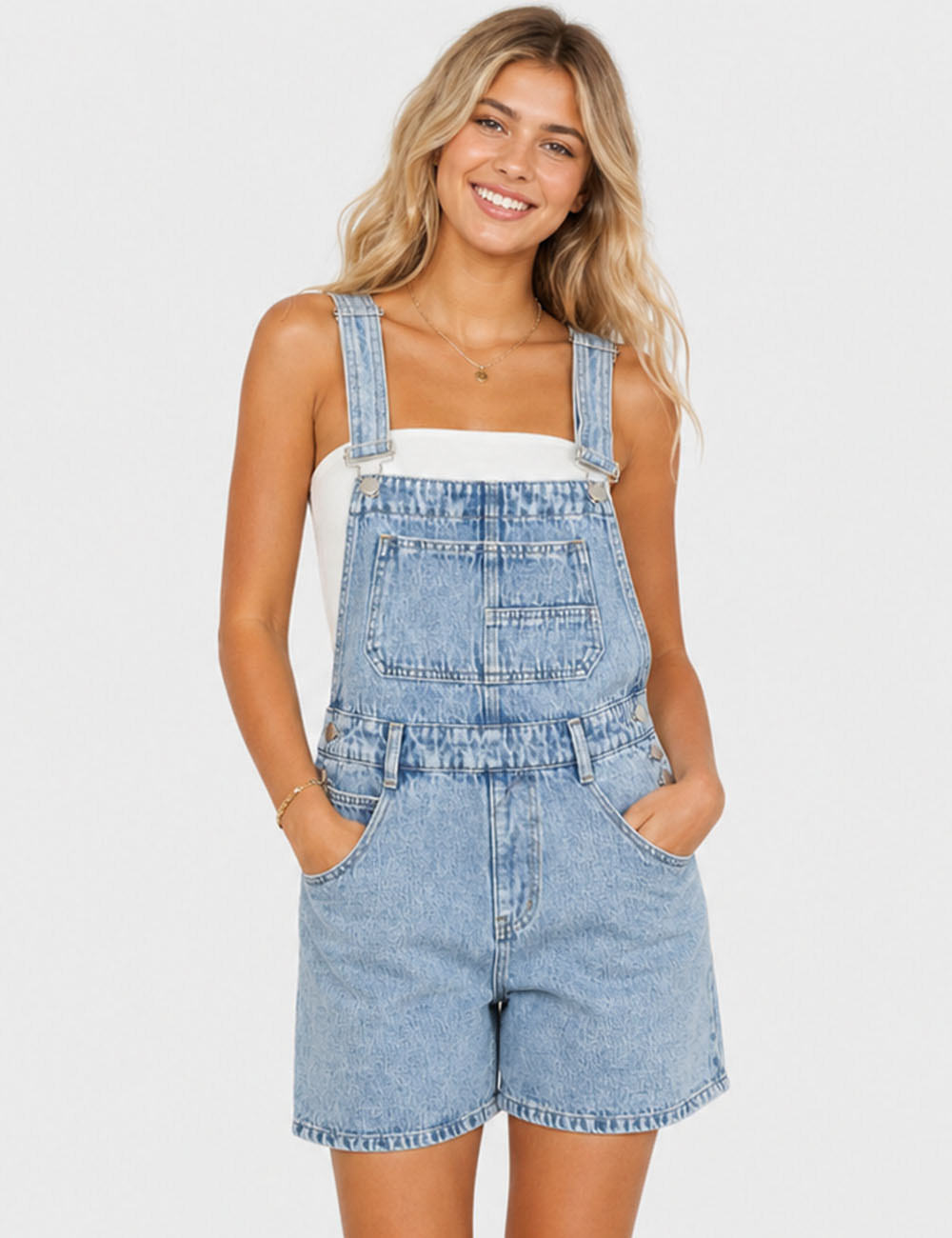Ladies Adjustable Strap Wide Leg Denim Romper