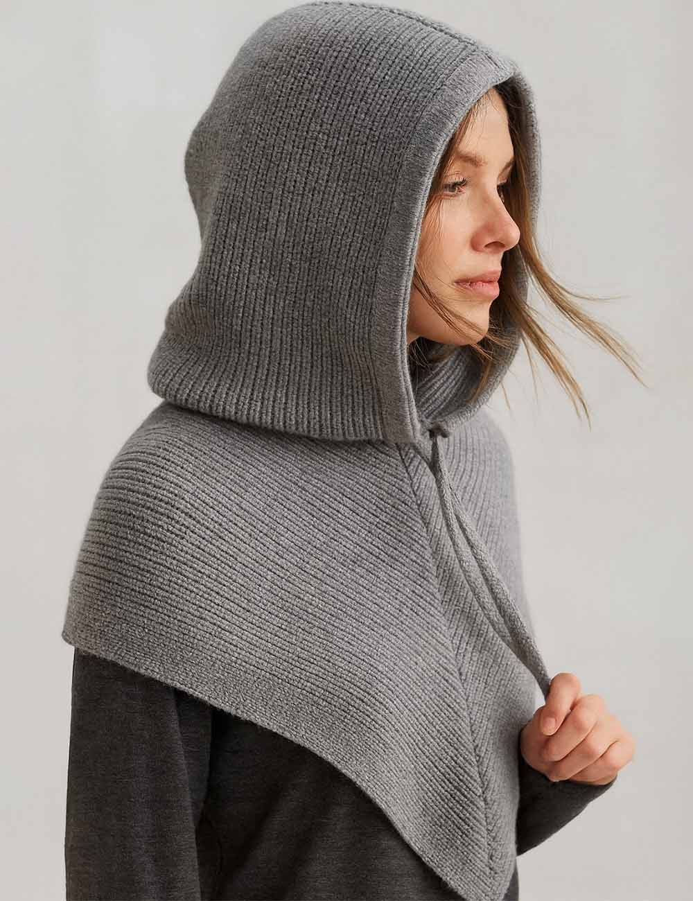 Ladies Simple Fashionable Drawstring Hooded Knit Scarf