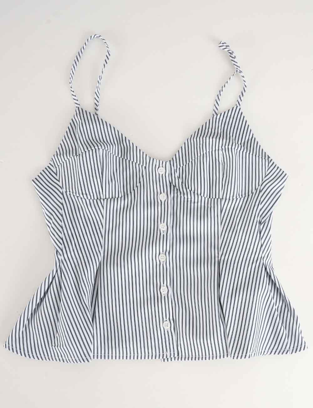Ladies Chic Striped Spaghetti Strap Button Front Peplum Cami Top