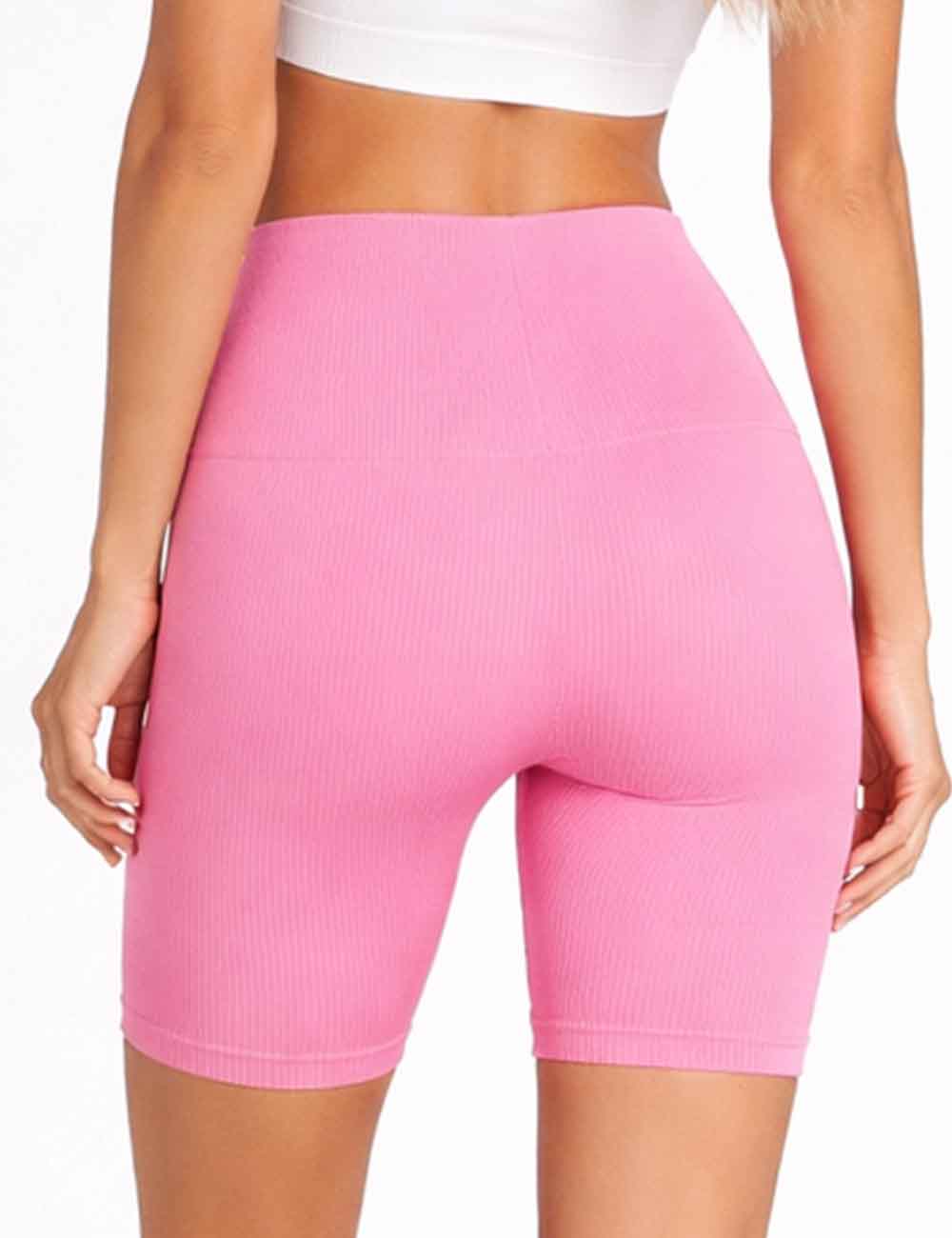 Ladies Seamless Ribbed Knit Elastic Waist Biker Shorts