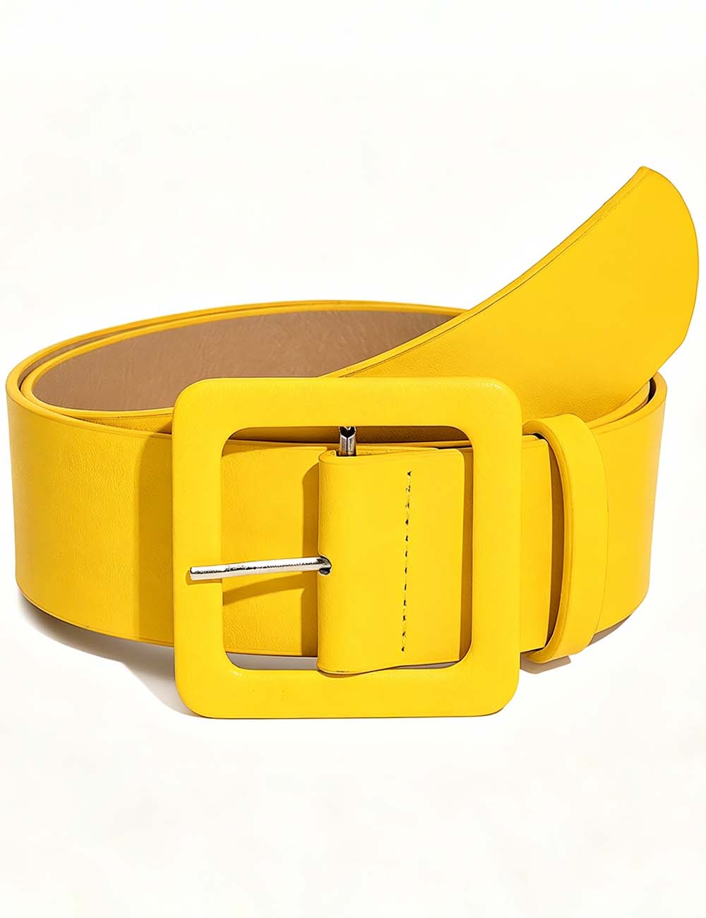 Ladies Chic Square Buckle Solid Color Faux Leather Waist Belt