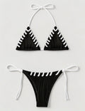 Ladies Contrast Stitch Ribbed Halter Triangle 2 Piece Bikini Set