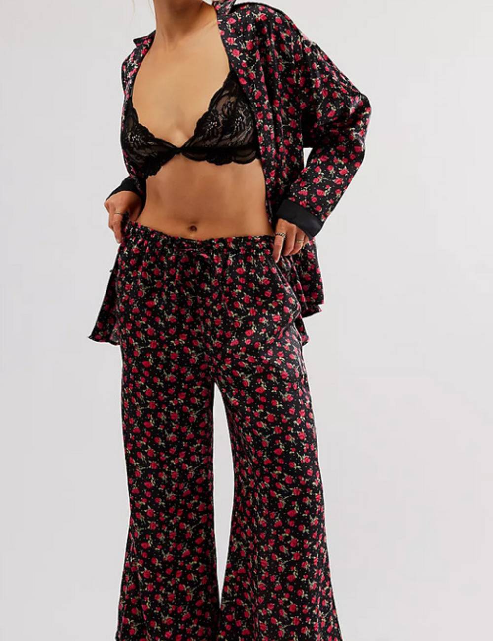 Ladies V-Neck Floral Print Top & Pants Set SKST51306