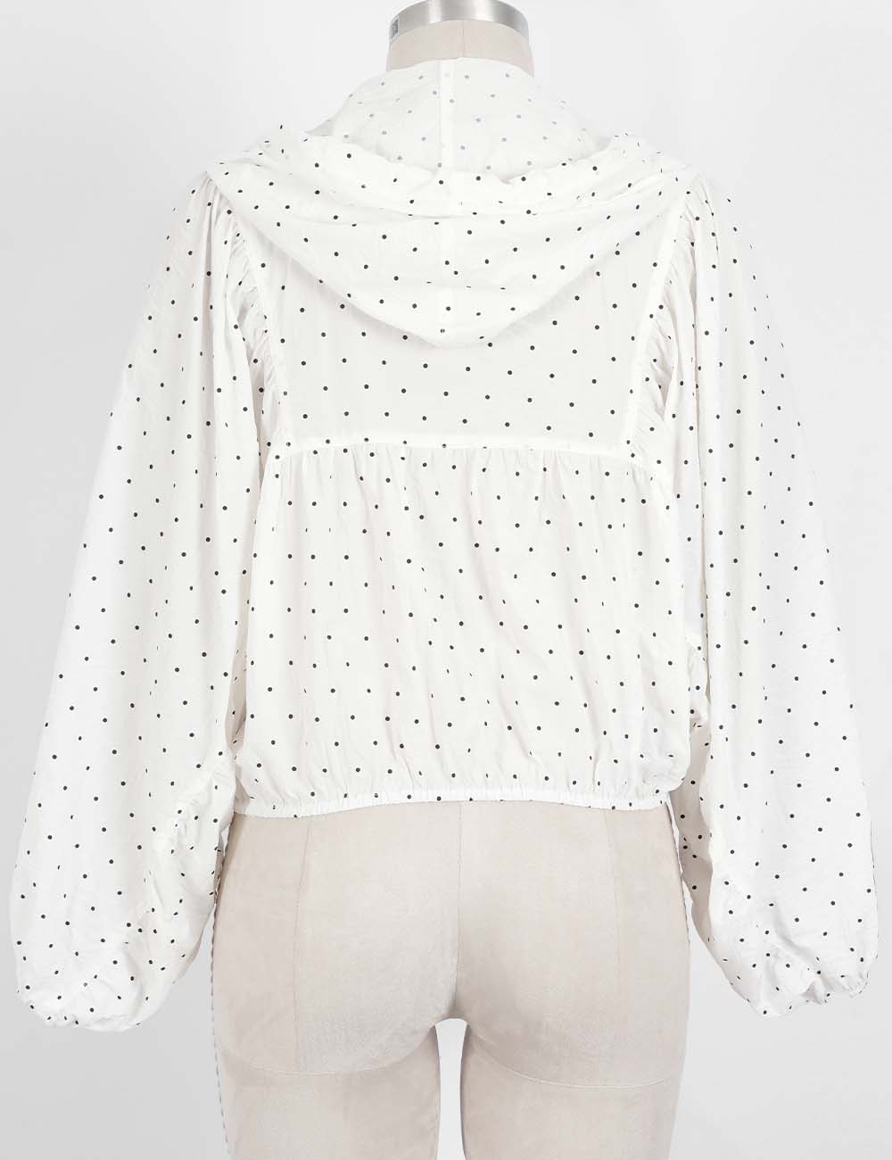 Ladies Polka Dot Hooded Zip-Up Cropped Lightweight Jacket