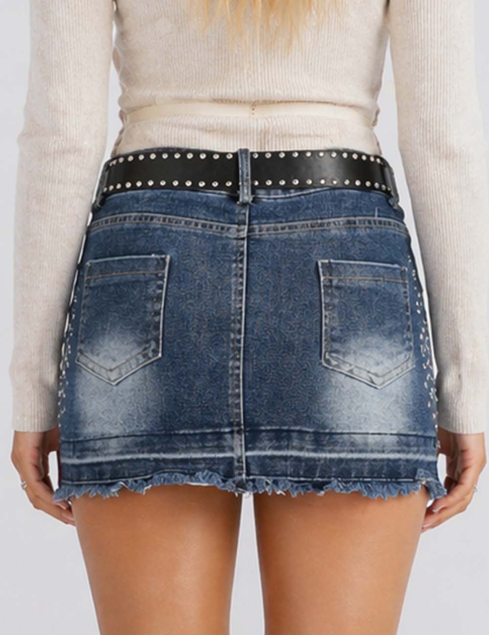 Ladies Rhinestone Raw Edge Hem Denim Skorts