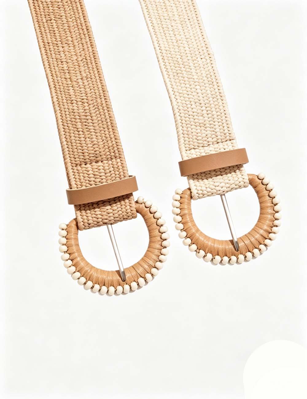 Ladies Boho Woven Straw Round Buckle Elastic Waist Belt